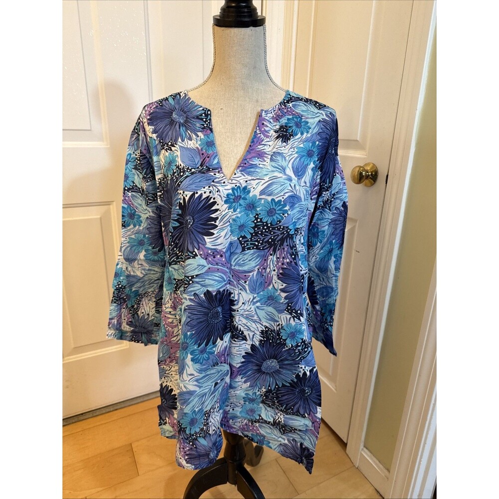 BEACH BEAUTY No Label Women’s Size XL Purple Print 100% Cotton Tunic